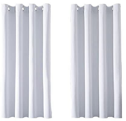 MRTREES Vorhang Blickdicht Gardinen Thermovorhang mit Ösen Verdunklungsvorhang Ösenschal Vorhänge Kurz Modern 145×140cm(H×B) Weißgrau 2er Set für Hotels Büros Wohnzimmer Schlafzimmer Kinderzimmer