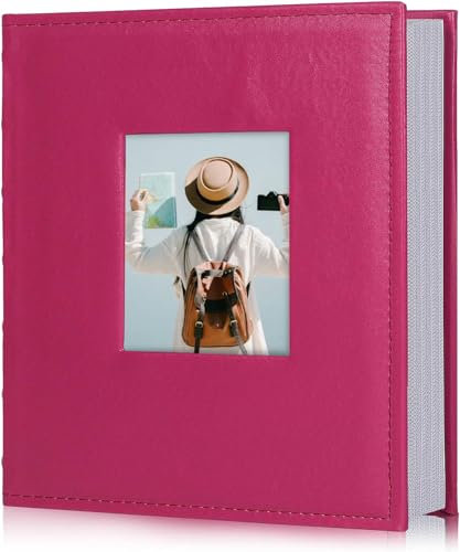 RECUTMS Fotoalbum für 200 Fotos à 15,2 x 10,2 cm, weiße Papierseiten, Leder-Fotoalben mit Platz für Notizen, für Geburtstag, Geburtstag, Freunde, Kinderalbum, Geschenk (Pink)