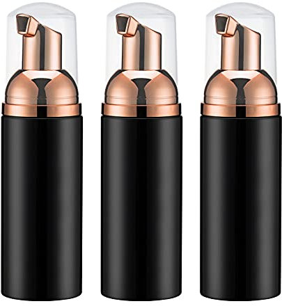 Lot de 3 flacons distributeurs de savon moussant pour voyage, nettoyage des mains, emballage cosmétique (60 ml, or rose et noir)