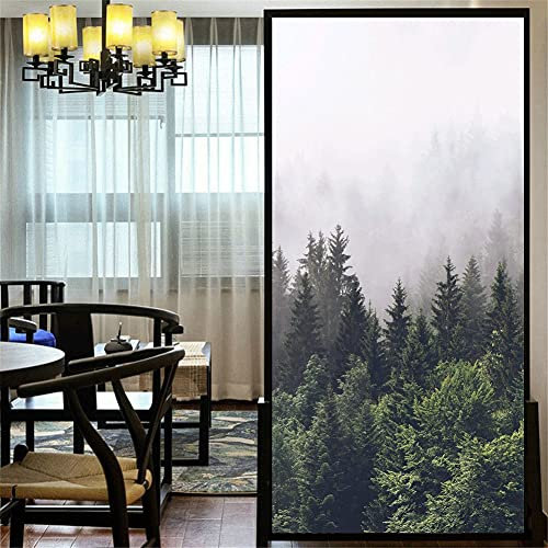 LXDWEI Dekorativer Fensterfolie Sichtschutz Berg Wald statische Haftung Fensteraufkleber kein Kleber Milchglas-Abdeckung Fenster-Tönung 82x200 cm