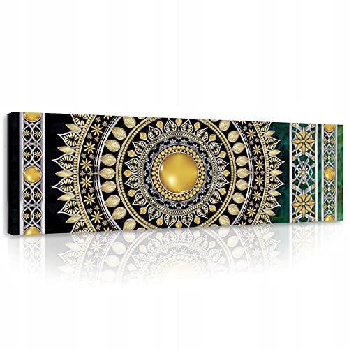 Bilder Mandala Grün Orient Panorama Modern Schlafzimmer Wohnzimmer Leinwandbilder Wandbild Kunstdruck Wandbilder Wand Bild auf Leinwand UV-Beständig Aufhängefertig (PP10121, O3 (145 x 45 cm))