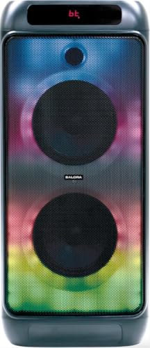 Salora PARTYBOX400 Bluetooth-Lautsprecher –Tragbarer 400W Party Lautsprecher mit 2×10 Woofern, LED-Lichtshow, 4000mAh Akku (5h+), USB/SD, Mikrofon-Eingang, leistungsstarker Sound für Indoor & Outdoor