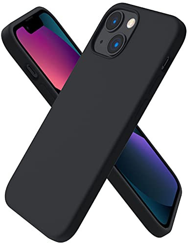 ORNARTO Compatible with iPhone 13 Mini Case, Slim Liquid Silicone 3 Layers Full Covered Soft Gel Rubber with Microfiber Case Cover 5.4 inch-Black