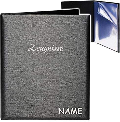 alles-meine.de GmbH A4 - Zeugnismappe/Dokumentenmappe - Zeugnisse 3D Metallic Effekt - schwarz/anthrazit - inkl. Name - GEBUNDEN mit 20 festen Seiten- A 4 - Zeugnis..