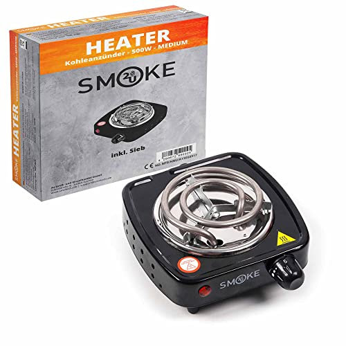 Turbo-Power - Accenditore elettrico a carbone a 5 livelli, 500 Watt, a carbone, piastra con spirale riscaldante in acciaio inox, griglia di carbone