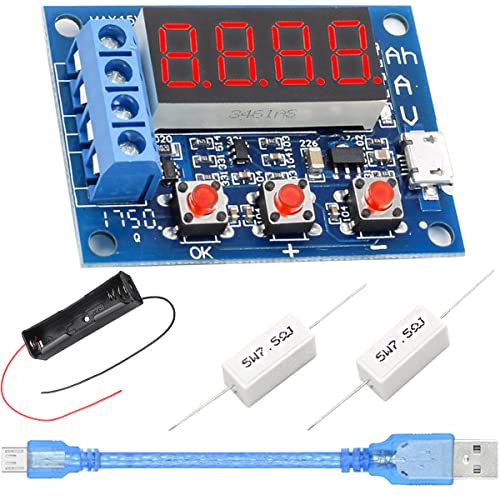 DAOKAI 1PCS Battery Capacity Meter Discharge Tester 1.2-12V Li-ion Lithium Lead-Acid 18650 Battery Test Tools for Testing Load, with 1 Slots 18650 Battery Box, Micro USB Cable