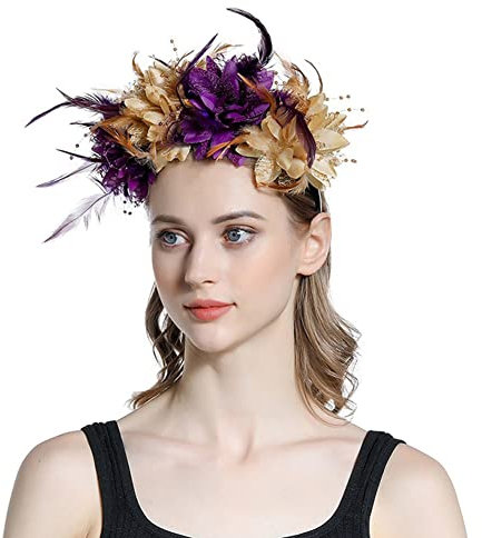 ISAKEN Halloween Blume Stirnband, Gothic Rose Blume Stirnband Feder Schädel Tag Der Toten Kopfbedeckung Rose Kopfbedeckung Haarreifen für Halloween Cosplay