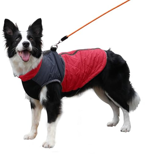 JoyDaog Warmer Fleece-Hundemantel für große Hunde, D-Ringe, wasserdichte Welpenjacke für den kalten Winter, Rot, Größe XXL