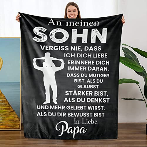 GLIKW Kuscheldecke An Meinen Sohn Decke,Papa für Sohn Personalisierte Briefdecke Flauschige Flanell Wohndecke für Hochzeiten Birthday Christmas Sohn Geschenke (Papa zu Sohn A,130×150cm)