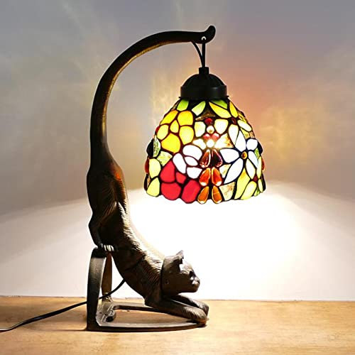 AIBOTY Nachttischlampe, Mini-Nachtlicht, Tiffany-Lampe, Buntglaslampe, kleine Tischlampe mit Katzenlegierungssockel, Kinderschlafzimmer Nachttisch Schreibtisch Akzentlampe für Tiere Kitty Lover,I