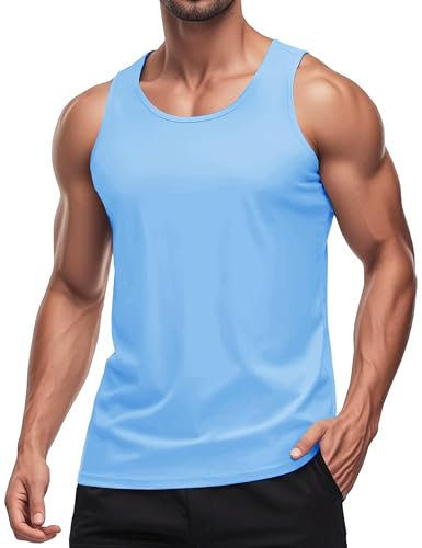 MAGCOMSEN Herren Training Achselshirt Ärmellos Fitness Sporttops Leicht Stretch Tank Tops Männer Schnelltrocknend Lässige Oberteile Shirt UV Outdoor Muskelshirt Blau XL