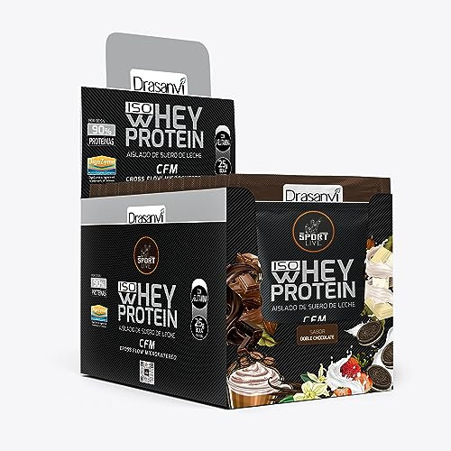 SPORT LIVE Monodosis Whey protein isolate | Aislado de proteína en polvo | Proteinas whey isolada de suero de leche | Proteinas que ayudan a aumentar tu masa muscular | Doble Chocolate | 30G|Drasanvi