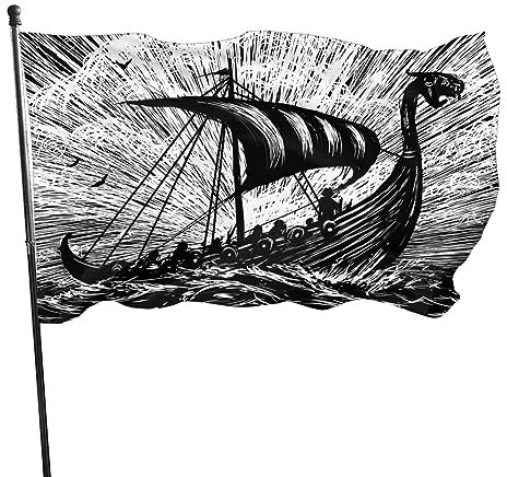 NIBABAEU 120 x 180 cm dekorative Flagge für Haus, Hof, Outdoor, Wikingerschiff, skandinavischer Sturm, Norddruck, Garten, Hof, Rasen-Dekoration