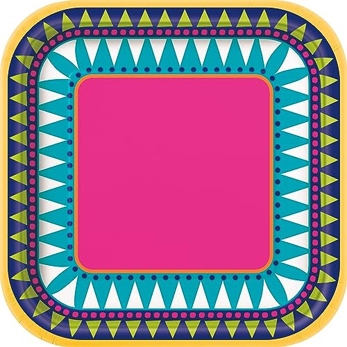 Unique- Piatti di Carta Quadrati Ecologici-18 cm-Boho Fiesta Party-10 Pezzi (Confezione da 1), Multicolore, 18 centimeters, 73444EU