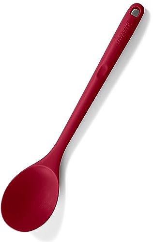 U-Taste 33.9 cm Extra Long Silicone Solid Spoon, 315℃ Heat Resistant Food Grade Kitchen Cooking Spoon, Nonstick Seamless Rubber Serving Spoon for Mixing Stirring Basting Scooping (Red)