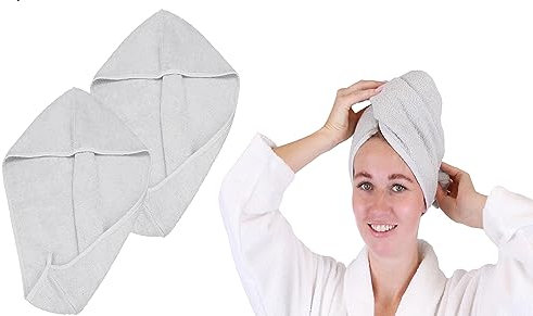 Betz 2 Stück Turban Handtuch mit Knopf - Berlin - Turbantuch - Haar Turban - Frottier Kopfhandtuch - 100% Baumwolle Farbe Silbergrau