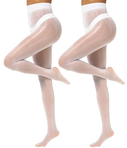 MANZI Ölig Glanzstrumpfhosen Damen Sexy Seidenglatt Feinstrumpfhose 15 Den | Nylon Strumpfhose Glänzend Seidenstrumpfhose Reißfest Schwarz Hautfarbe Braun Weiß,2 Paar