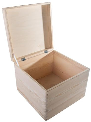 WooDeeDoo Large Square Wooden Box with Hinged Lid 30 x 30 x 23 cm – Deep Unfinished Pine Storage Chest for Crafts Personalised Keepsake Memory Box Gift 16L - Hamper Decorative DIY Project Organiser