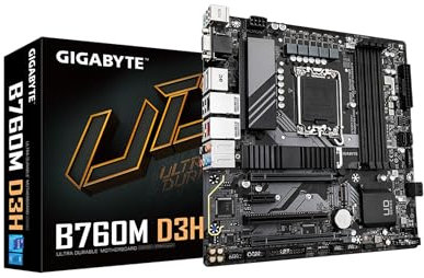 GIGABYTE B760M D3H (LGA 1700/ Intel/ B760/ Micro ATX/ DDR5/ Dual M.2/ PCIe 4.0/ USB 3.2 Gen 2 Type-C/Intel 2.5GbE LAN/Q-Flash Plus/PCIe EZ-Latch/Motherboard)