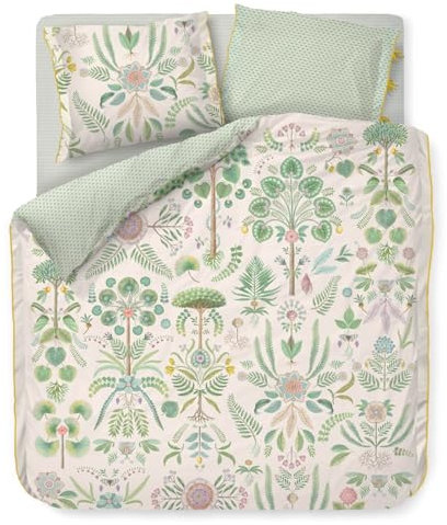 PiP Studio Bettwäsche Bamboleo Cremefarben Perkal Blumen Blätter Wurzeln Baum Farne Tropisch Grün, Größe:155 cm x 220 cm