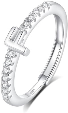 INFUSEU Ring Mit Buchstaben, 925 Sterling Silber Verstellbare Ringe Großbuchstaben Initiale Alphabet Schmuck Personalisierter CZ Geburtstag Brautjungfern Geschenke für Frauen Mädchen Damen