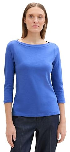 TOM TAILOR Damen Basic T-Shirt mit 3/4-Arm, 10619 - Preppy Jean Blue, XXXL