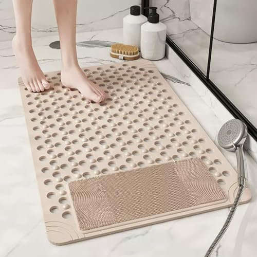Tappetino Doccia Antiscivolo 90x60cm,Tappeto Doccia Antiscivolo Massaggiante,Tappetino Antiscivolo Doccia con Ventose e Fori di Drenaggio,Resistente alla Muffa,per Doccia,Vasca e Bagno (Beige)