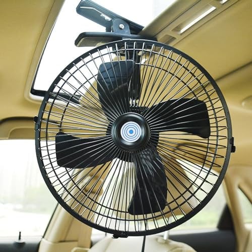 CYDZSW Ventilador de clip de 12 V para coche, portátil de 10 pulgadas, rotación de 180°, oscilante, 12 voltios CC, ventilador de escritorio de 2 velocidades que soplan aire frío, ventilador de clip