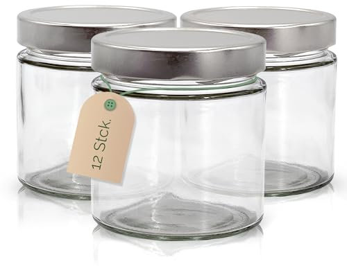 Apoidea – Marmeladengläser 500g mit Deckel in Silber 12 Stück/Twist off Gläser/Einmachgläser/Marmeladengläser mit Deckel/leeres Marmeladenglas/Einkochgläser