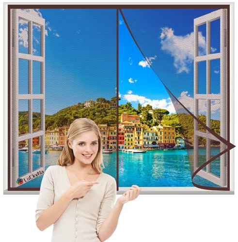 Mosquitera Ventana Magnetica Marrón 55x90cm Cortina Antimoscas de Malla Antimosquitos con Iman Cortinas Antimoscas Exterior Malla Anti Insectos para Puerta Corredera