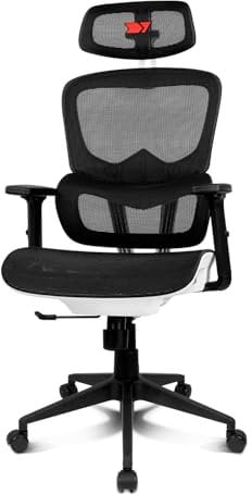 DRIFT GAMING DRAIR200 - Silla Gaming Profesional, Malla polímero Reforzado, reposabrazos Acolchados Ajustables 2D, pistón Clase 4, giratoria, inclinable, Color Blanco/Negro/Rojo