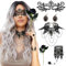 Halloween Perücke Damen,Grey Wig Lang Haar Gelockt+Steampunk Halskette+Ohrringe+Armbänder+Lace Augenmaske+Künstliche Rosen,Perücke Hexe für Cosplay,Halloween, Karneval und Themenpartys