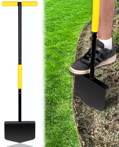 Edger Rasenwerkzeug – Halbmond-Schleifer mit T-Griff und Sägezahn, manuelles Gartengerät für Gras, Hof, Landschaftsbau, Gehweg oder Kabelvergrabung, Stahl, langer Griff, 109,2 cm