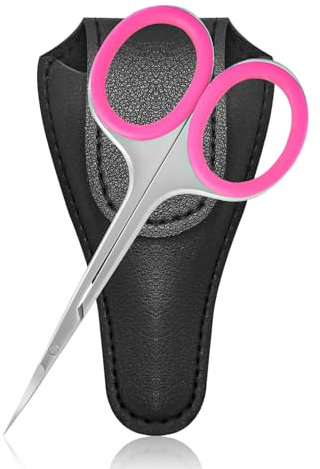 Diesisa Curved Scissors, Professional Trimming - Sharp Stainless Steel for Eyelash, Eyebrow, Beard - Pink Handle