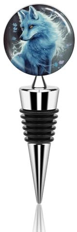 Wine Bottle Stoppers,Blue Fox Print Bottle Stopper,wine Stopper,reusable Wine Saver,wine Saver Zinc Alloy Silicone