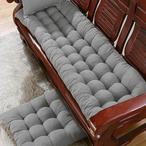 DG Catiee Bank-Sitzkissen aus Baumwolle, 8 cm dick, 2-/3-Sitzer mit Bändern, weiches Kissen für Gartenbank, drinnen und draußen, für Schaukel, Büro, Esszimmer, Zuhause (150 x 55 cm, Grau)