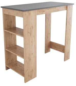 Bimossa Serina Bar Table - Stylish & Durable Kitchen/Dining Table with Storage, Anthracite & White, Manufactured Wood, Scratch-Resistant (Anthracite Top & Oak)
