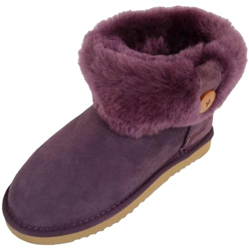 SNUGRUGS Womens Genuine Full Double Faced Sheepskin Outdoor Boots with Sheepskin Cuff - Purple - UK 6 / EU 39