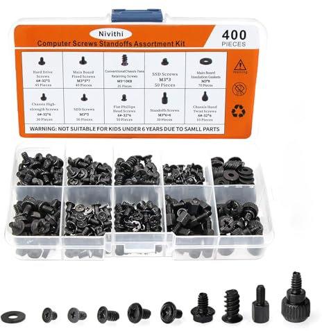 Nivithi 400PCS PC Screws Kit for Motherboard,m.2 SSD,HDD,SSD Mounting,Power Supply,Fan,Graphics Card,Computer DIY & Repair,m2 Screws,Universal PC Screw Set