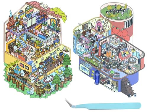 Cosmeria 4 Sätze DIY 3D Hausaufkleber Set Typ E, 3D Sticker Scene, Kreativer Stressabbau Für Kinder, Erwachsene, Sticker Therapy, Kreative Szene Spaß Stacking