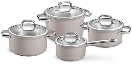 Tescoma 780111 Batteria di pentole con coperchi, 8 pezzi, linea Delight Taupe