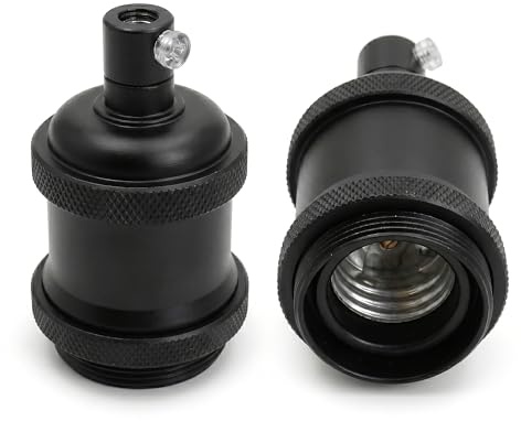 3 × E27 Black Metal Lamp Holder with Shade Ring, Vintage Industrial ES Edison Screw Threaded Bulb Socket, 250V 60W Max Pendant DIY Lighting Fitting UK