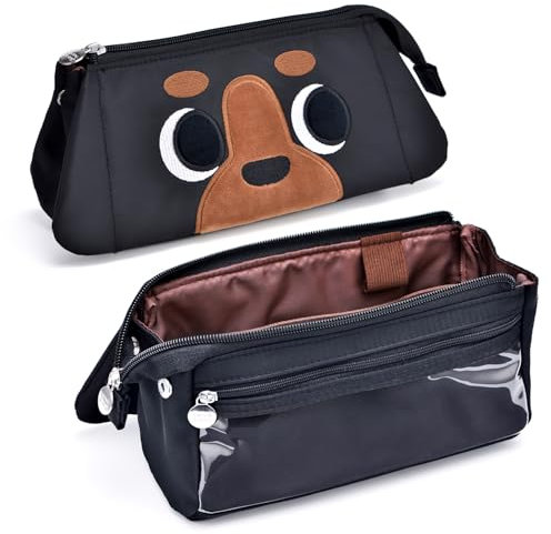 Hongdian Federmäppchen mit großem Fassungsvermögen, schwarz, 3D-Hunde-Federmäppchen, Schreibwaren-Bleistifttasche, Organizer und Kosmetiktasche für Büro, Uni, Schule