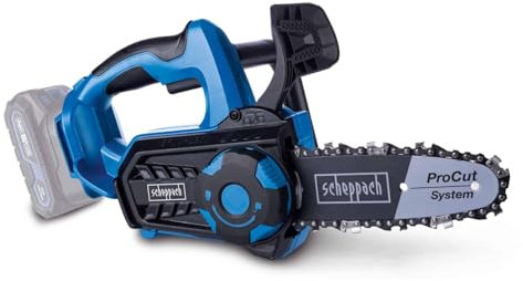 Scheppach Akku-Kettensäge BC-TCS200-X brushless | 8‘‘ / 20 cm ProCut-Schwert & -Kette | 7 m/s Schnittgeschwindigkeit | 17,5 cm Schnittlänge | 20V-IXES-Serie