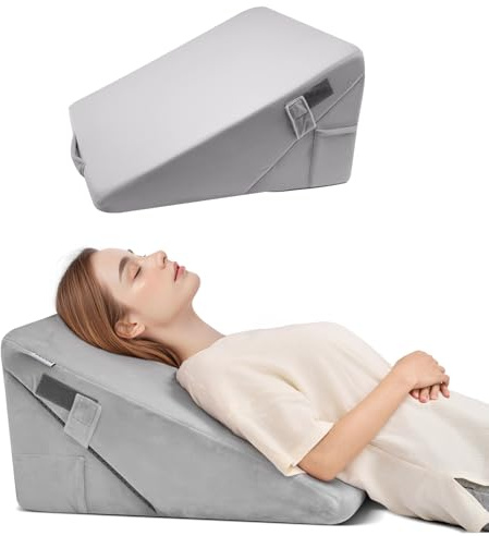 VEVOR Almohada de Cuña Ajustable, Ortopédica, Espuma de Alta Densidad 25D con Funda Suave y Lavable, Soporte Cómodo y Diseño Inclinado, Gris Claro, 56 x 56 x 30,5 cm para Leer, Televisión, Computadora