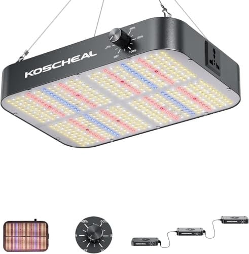 KOSCHEAL KC800 LED Pflanzenlampe 80W,Vollspektrum LED Pflanzenlicht für Zimmerpflanzen,2.9μmol/J PAR,Veg Bloom, Grow Lampe Dimmbar mit Daisy Chain, Integrierter Lüfter (Leise)