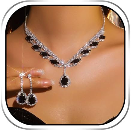 Ushiny Kristall Brautschmuck Set Schwarz Choker Halskette und Ohrring Set Glitter Braut Zubehör für Frauen