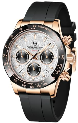Pagani Design Herrenuhr VK63 Uhrwerk Daytona Chronograph Herren Hommage Quarz Uhr Keramik Lünette Sport Edelstahl/Gummi Bänd wasserdichte Taucheruhren Herren