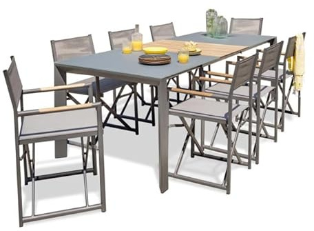 Paris Prix Ensemble Table de Jardin en Verre & 8 Fauteuils Honfleur 180-250cm Gris Anthracite