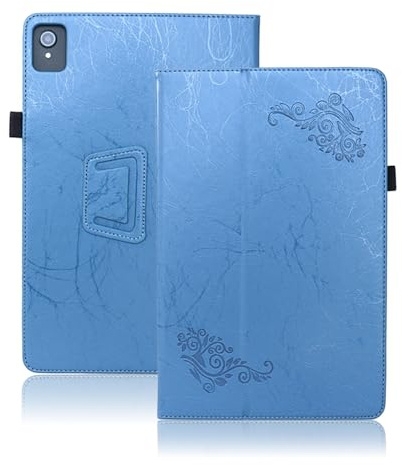 DRENGE Hülle kompatibel mit Lenovo IdeaPad Duet 3 Chromebook 11'' Tablet Print Flower PU-Leder Standhülle mit Handhalterung(Blue)